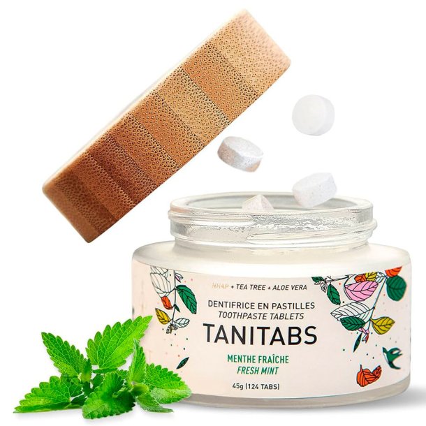 Natuurlijke Tandpastatabletten met Hydroxyapatit &amp; Xylitol TANITABS Fresh Mint Herbruikbare Pot 124 stuks