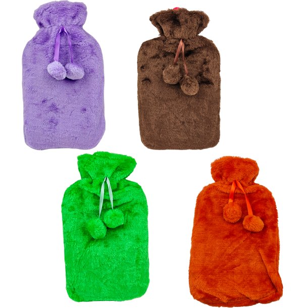 Warmwaterkruik Klassiek Pluizige Overtrek &amp; Pompons 2 liter