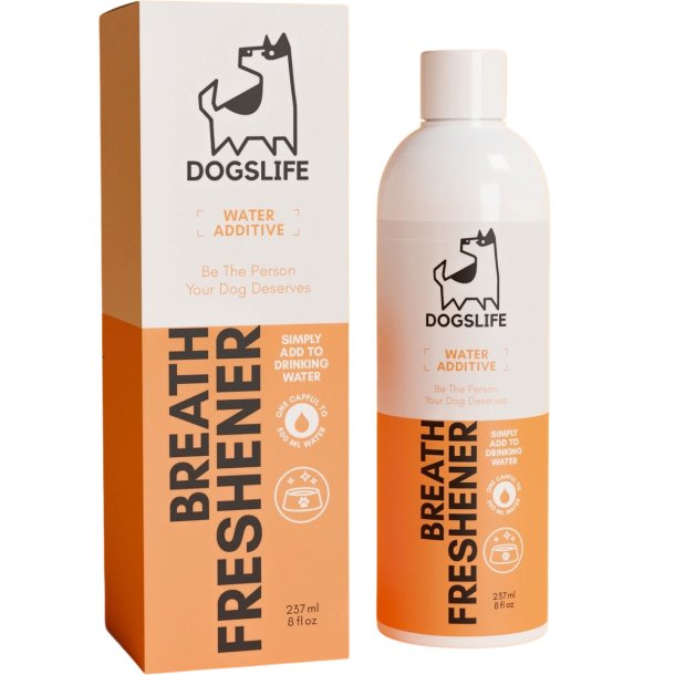 Our Dogs Life Breath Freshener � Vattentillsats f�r hundar mot d�lig andedr�kt och tandbel�ggning � 237 ml