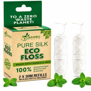 Bamboo Earth Pure Silk Eco Floss Refill � naturlig tandtr�d med mint - 2 � 30 meter