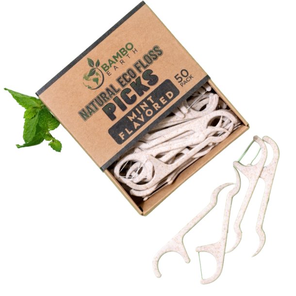 Bamboo Earth Natural Eco Floss Picks � tandtr�dsb�jler med mint (50 stk.)
