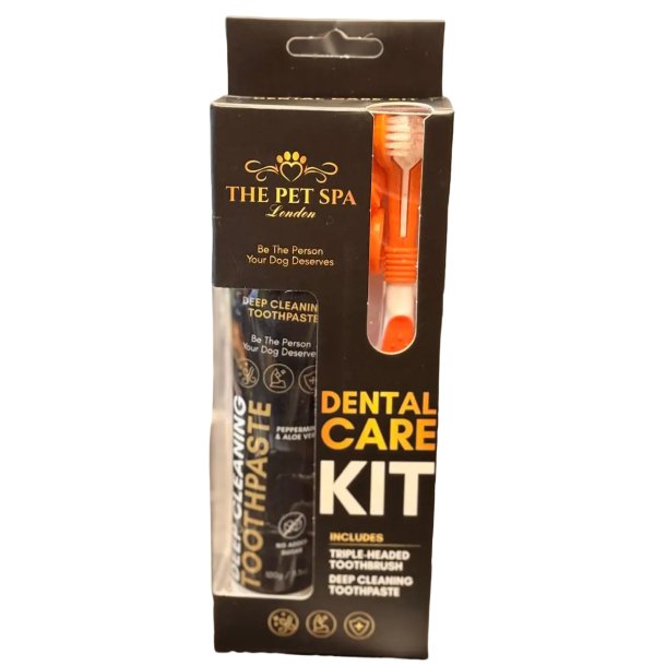 The Pet Spa London Dental Care Kit f�r hundar – Tandkr�m, 3-sidig tandborste &amp; 2 fingertandborstar