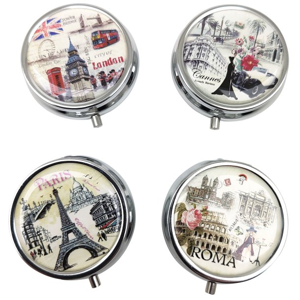 Pilleboks Storby Rund Metall Pilleboks