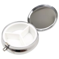 Pill Box Rund Metall Blommotiv Fodral Med 3 fack