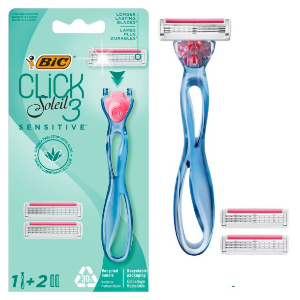 BIC 3 Click Soleil Sensitive barberhvel + 2 barberblader