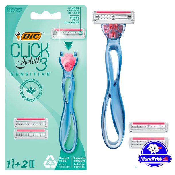 BIC 3 Click Soleil Sensitive Barberskraber + 2 Barberblade