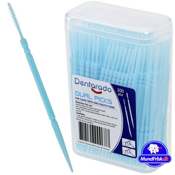 Dentarado Dual Picks 200 stk. Plasttandstikker med brste til mellemrum
