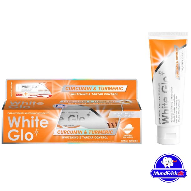 Zahnaufhellende Zahnpasta + Zahnb&uuml;rste WHITE GLO Curcumin &amp; Kurkuma