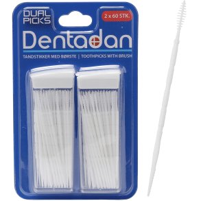 Dentadan Dual Picks Plasttandstik med brste til mellemrum 120 stk.