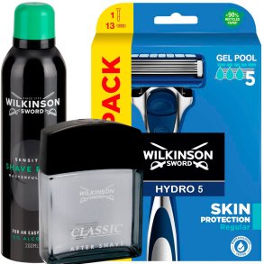 Wilkinson Hydro 5  Barberskraber 13 Barberblade + Barberskum + Aftershave