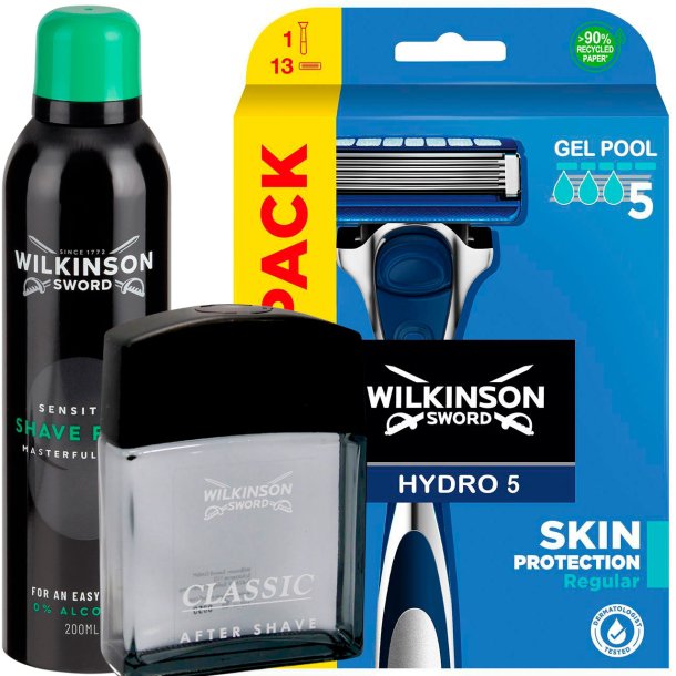Wilkinson Hydro 5  Barberskraber 13 Barberblade + Barberskum + Aftershave
