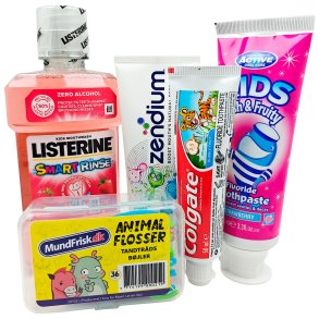 Tandplejepakke til Brn: 3 stk. Tandpasta + Mundskyl + Tandtrd
