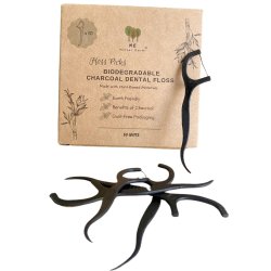 Biologiskt nedbrytbar Tandtrd Me Mother Earth Charcoal Flosser 50st