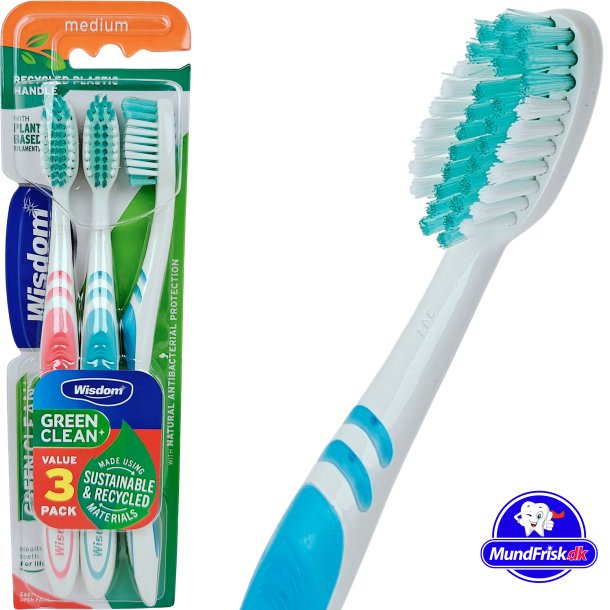 Miljvenlige Tandbrster 3 stk. Wisdom Green Clean Medium