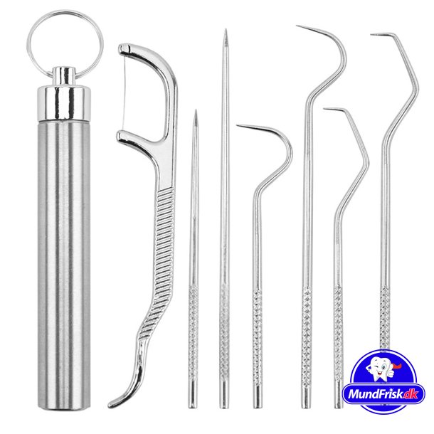 Dentala instrument 7 delar + behllare i rostfritt stl