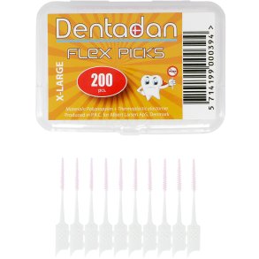 Dentadan Flex Picks 200 stk. X-LARGE Soft Sticks Tandstik + Mellemrums-brste