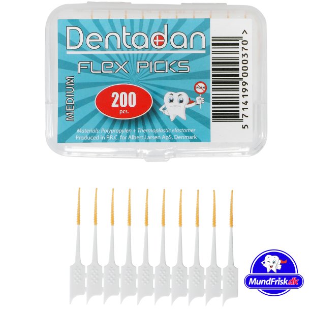 Dentadan Flex Picks 200 stk. MEDIUM Soft Sticks Tandstik + Mellemrums-brste