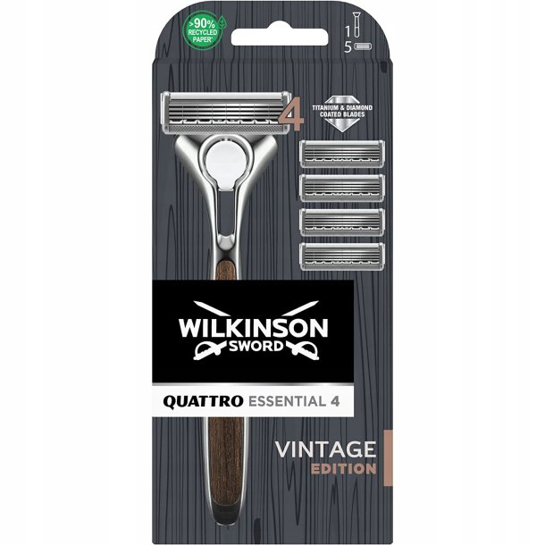 Wilkinson Sword Quattro Essential 4 VINTAGE Barberskraber + 5 Barberblade