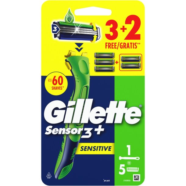 Gillette Sensor3+ Sensitive Barberskraber med 5 Barberblade