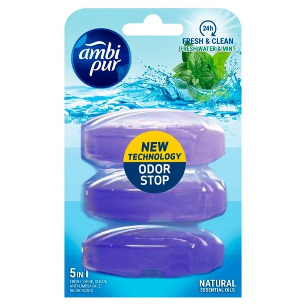 Ambi Pur 5in1 Fresh Water &amp; Mint Toalettblock Refill (3 x 55 ml)
