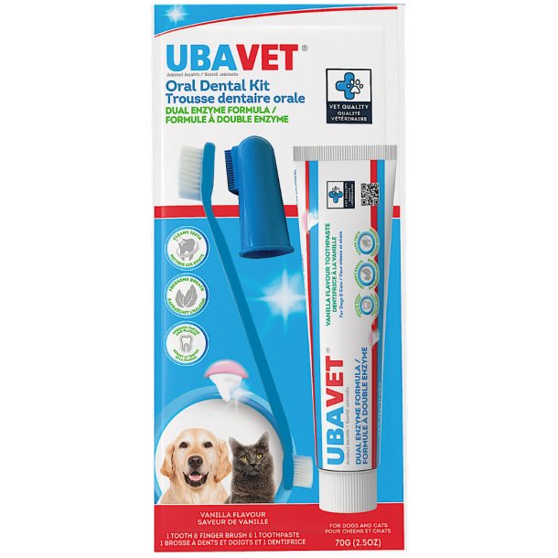 UBAVET Oral Dental Kit voor honden en katten  Enzymtandpasta, tandenborstel en vingertandenborstel (70 g)