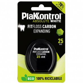 PlaKKontrol FitFloss Carbon Expanding Tandtr�d med Aktivt Kol  Fresh Mint (25 m)