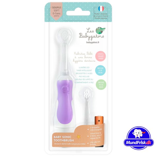 El-Tandbrste Baby 0-5 r Les Babygators Sonic Batteri LILLA