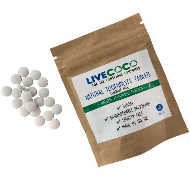Tandpasta Tabletter Live Coco Peppermint Fluorfri Refill 60 stk.