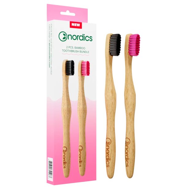 Hllbara tandborstar 2 st. Nordics Bamboo Charcoal + Rosa