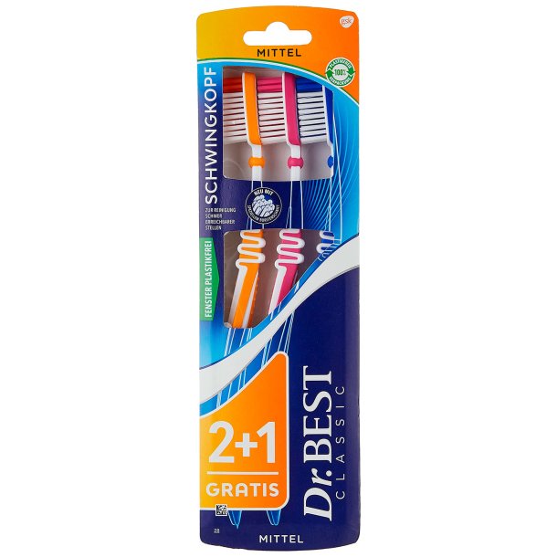Dr. Best tandborstar 3 st. Svnghuvud Medium