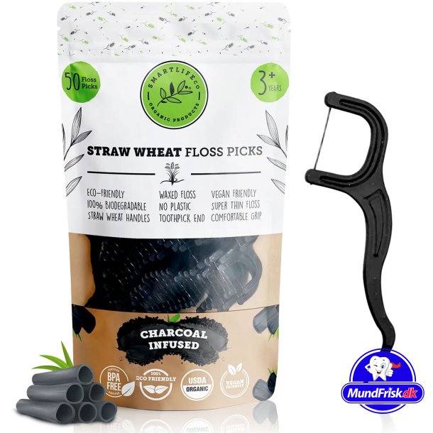 Bredygtige Tandtrdsbjler SmartLifEco Flosser Charcoal 50 stk.