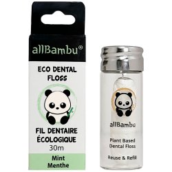 Bredygtig Tandtrd AllBambu Mint 30 mtr. + Glasdispenser