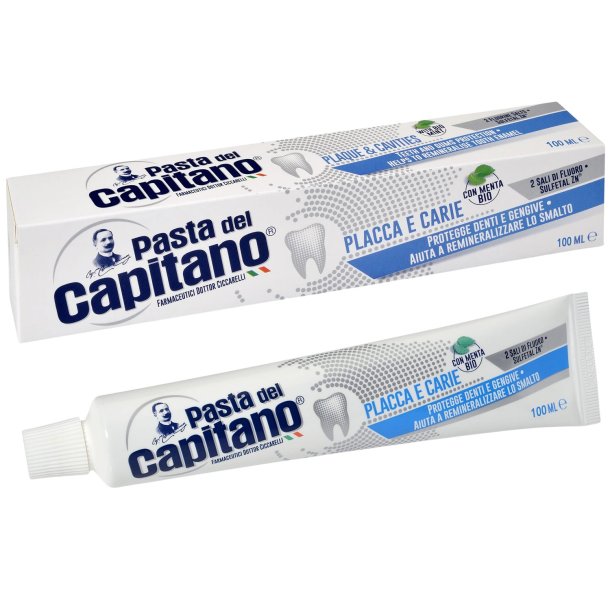 Italiensk Tandpasta Pasta del Capitano Plaque &amp; Cavities 100 ml.