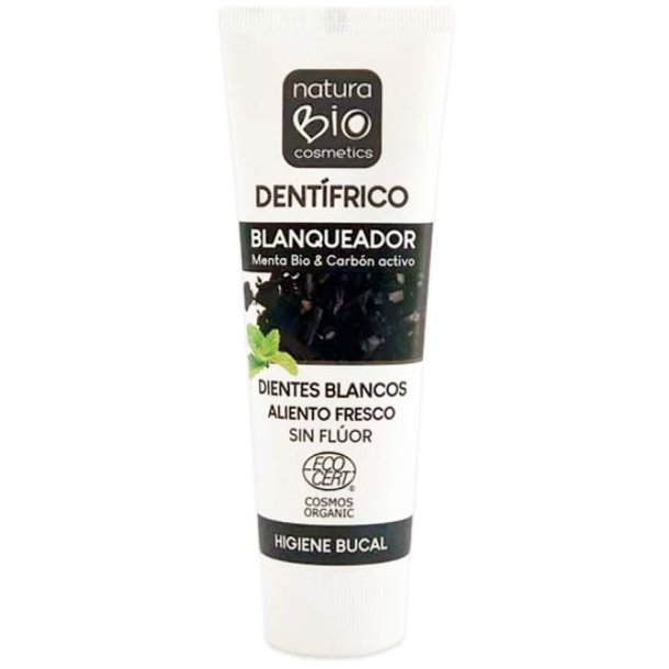 Organisk Whitening tandkrm Naturabio Mint Carbon Active 75ml
