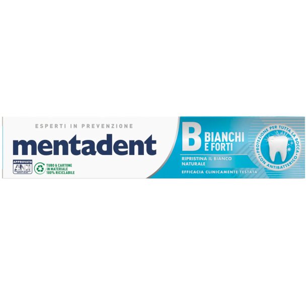 Whitening Zahnpasta Mentadent B White &amp; Strong Teeth 75 ml.