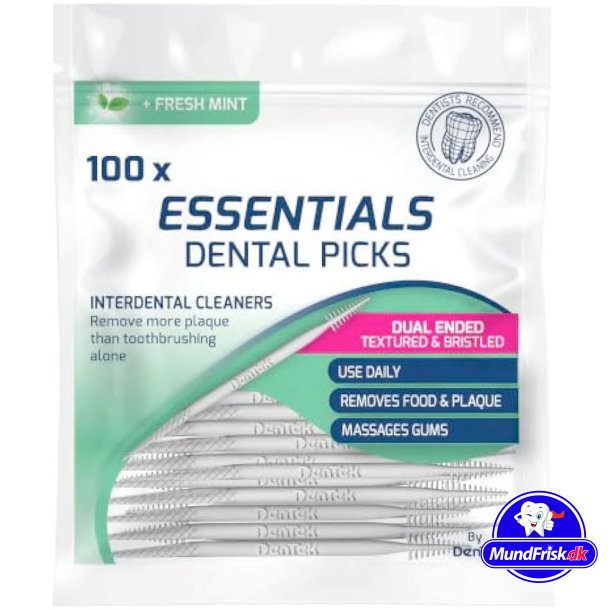 Plast Tannpirkere DenTek Essentials Dual Ended Fresh Mint 100 pcs.