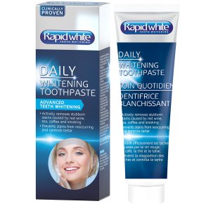 Hampaiden valkaisuun tarkoitettu hammastahna Rapid White Daily Care 100 ml.