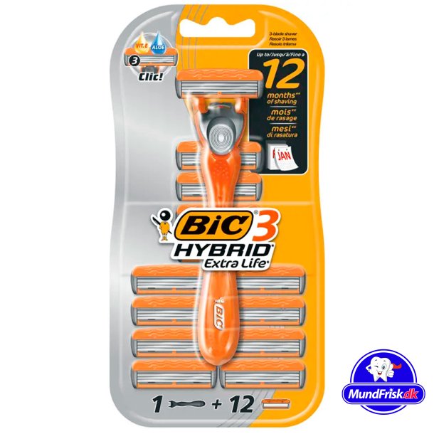 BIC 3 Extra Life Hybrid Razor + 12 rakblad