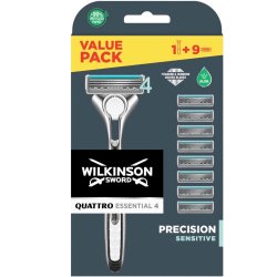 Wilkinson Quattro Essential 4 Titanium Barberskraber + 9 Sensitive Barberblade