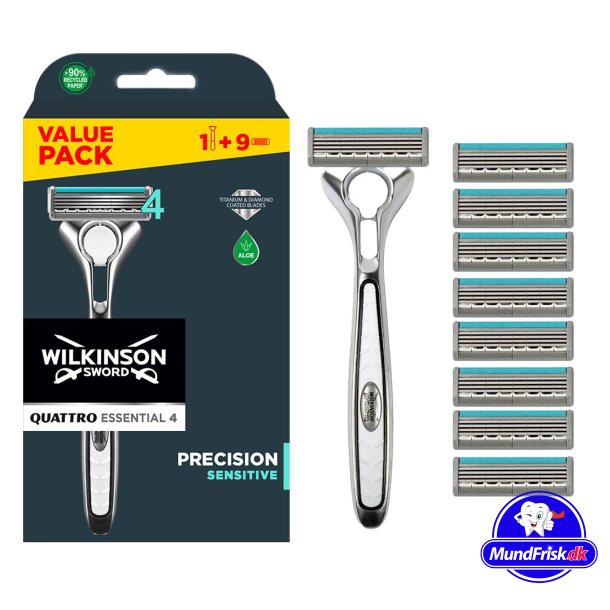 Wilkinson Quattro Essential 4 Titanium Barberskraber + 9 Sensitive Barberblade