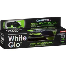 Tandblegning Tandpasta + Tandbrste White Glo CHARCOAL Total Mouth Detox