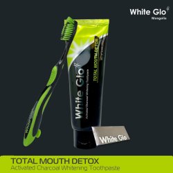Tandblegning Tandpasta + Tandbrste White Glo CHARCOAL Total Mouth Detox