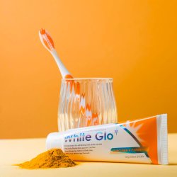 Tandblegning Tandpasta + Tandbrste WHITE GLO Curcumin &amp; Turmeric
