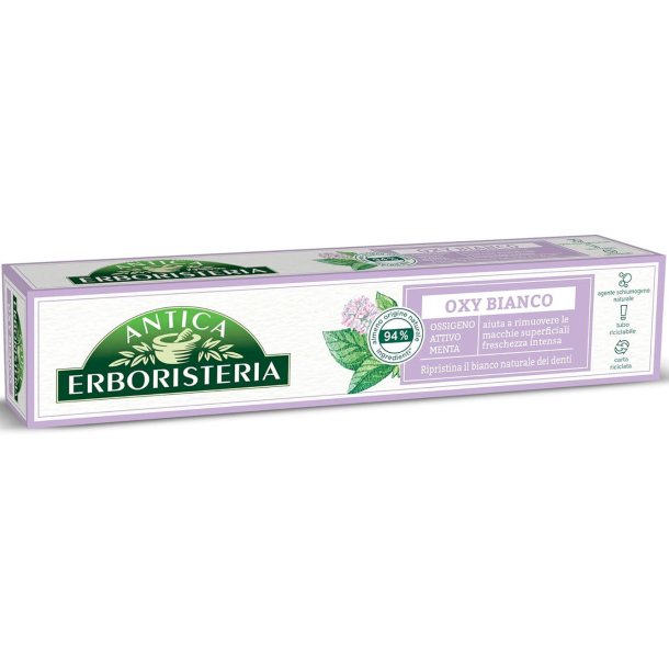 Naturlig Whitening Tandpasta ANTICA Erboristeria Oxy Bianco 75 ml.