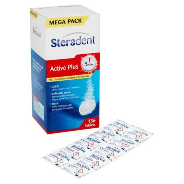 Steradent Active Plus 136 stk. Rensetabletter til protese