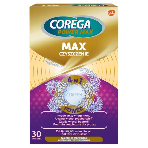 Corega Rensetabletter til protese Max Clean 4 in 1 - 30 stk.