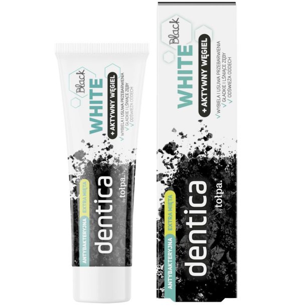 Charcoal Whitening Tandpasta DENTICA by To&#322;pa Black White 75 ml