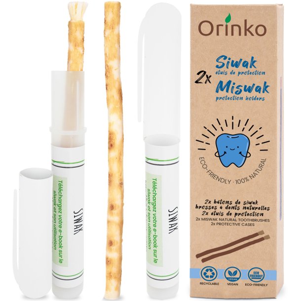 Miswak Pind 2 stk. med Beskyttelse Etui ORINKO Siwak Sticks 100% Naturlig Tandbrste