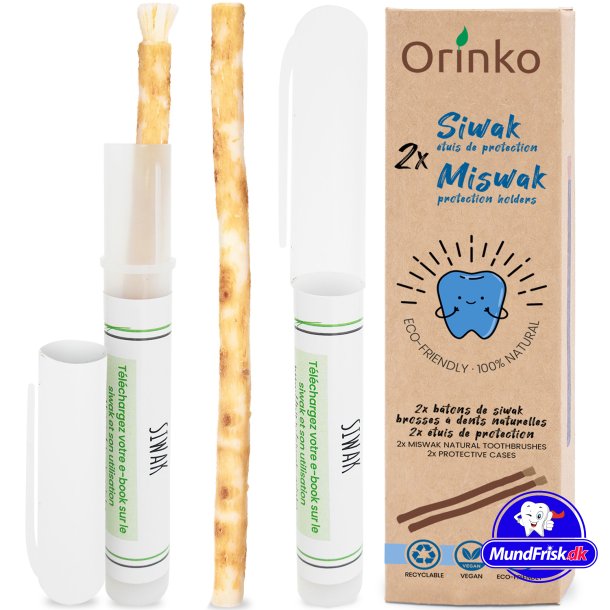 Miswak Stick 2 pcs. med beskyttelsesveske ORINKO Siwak Sticks 100 % naturlig tannbrste