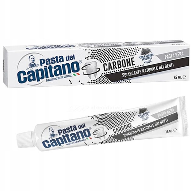 Italiensk Whitening tandkrm PASTA del Capitano Charcoal 100 ml.